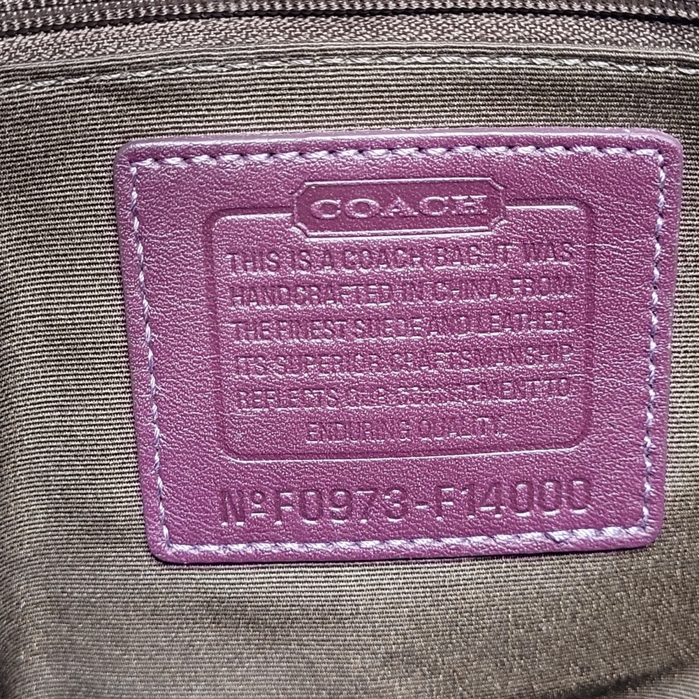 Coach Burgundy Suede Leather Logo Medium Satchel Handbag F0973-14000 - Picture 3 of 12